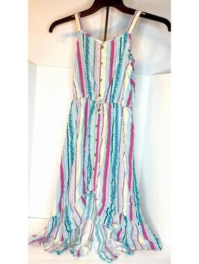 SO Mini Dress Womens Juniors Small (7) Pink Stripe Strap Hi/Low Dress❤️